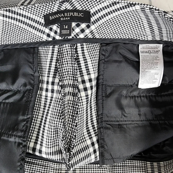 Banana Republic Sloan Bi-Stretch Ankle Pant Black/White Herringbone Plaid Sz 14 - Picture 12 of 13